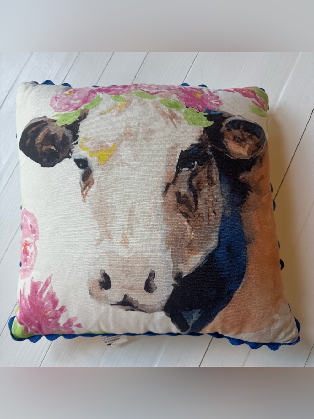 Pioneer Woman Flower Cow Throw Pillow, Ree Drummond Farmhouse Decor Vintage 2017